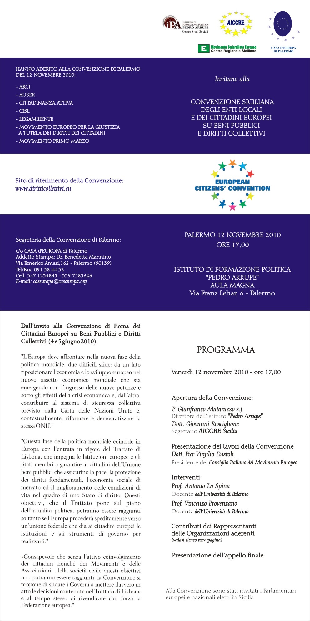 Invito e programma della Convenzione di Palermo